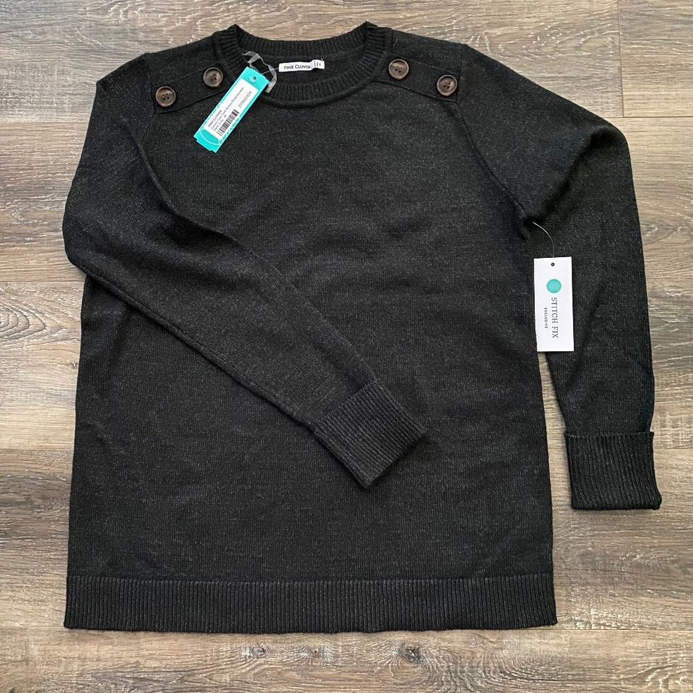 NWT Pink Clover Stitch Fix Carson Crew Neck Dark Grey